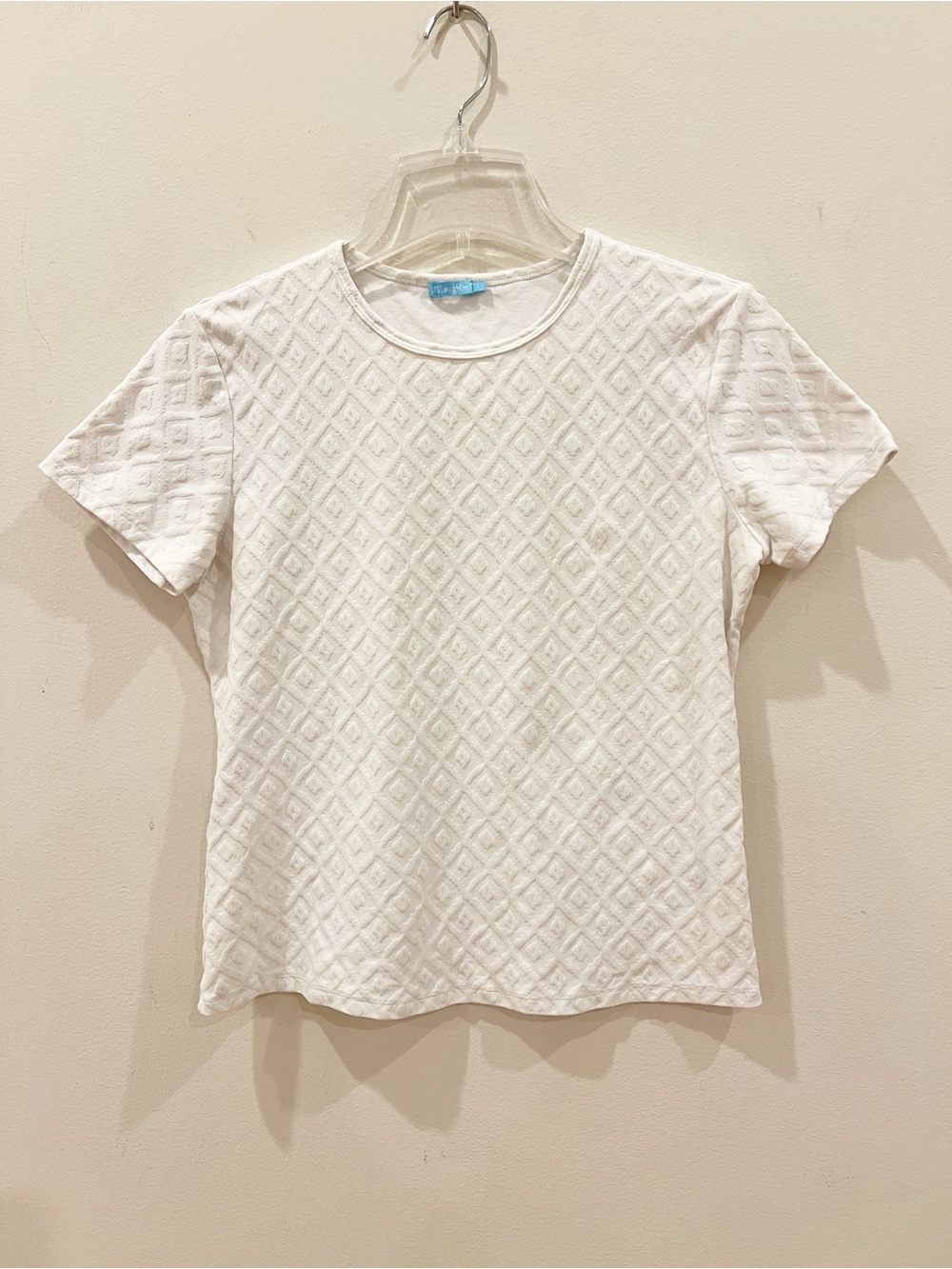 J McLaughlin Top Womens Large White Textured Short Sleeve Geometric Stretch